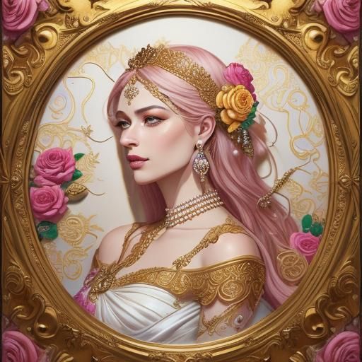 צבע ורד על רקע שילוב זהב וכסף עבים בהיר בתוך תמונה על השידה ...