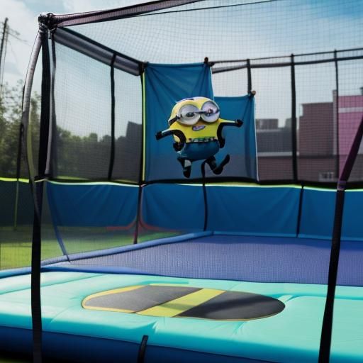 minion on a trampoline surreal futuristic
