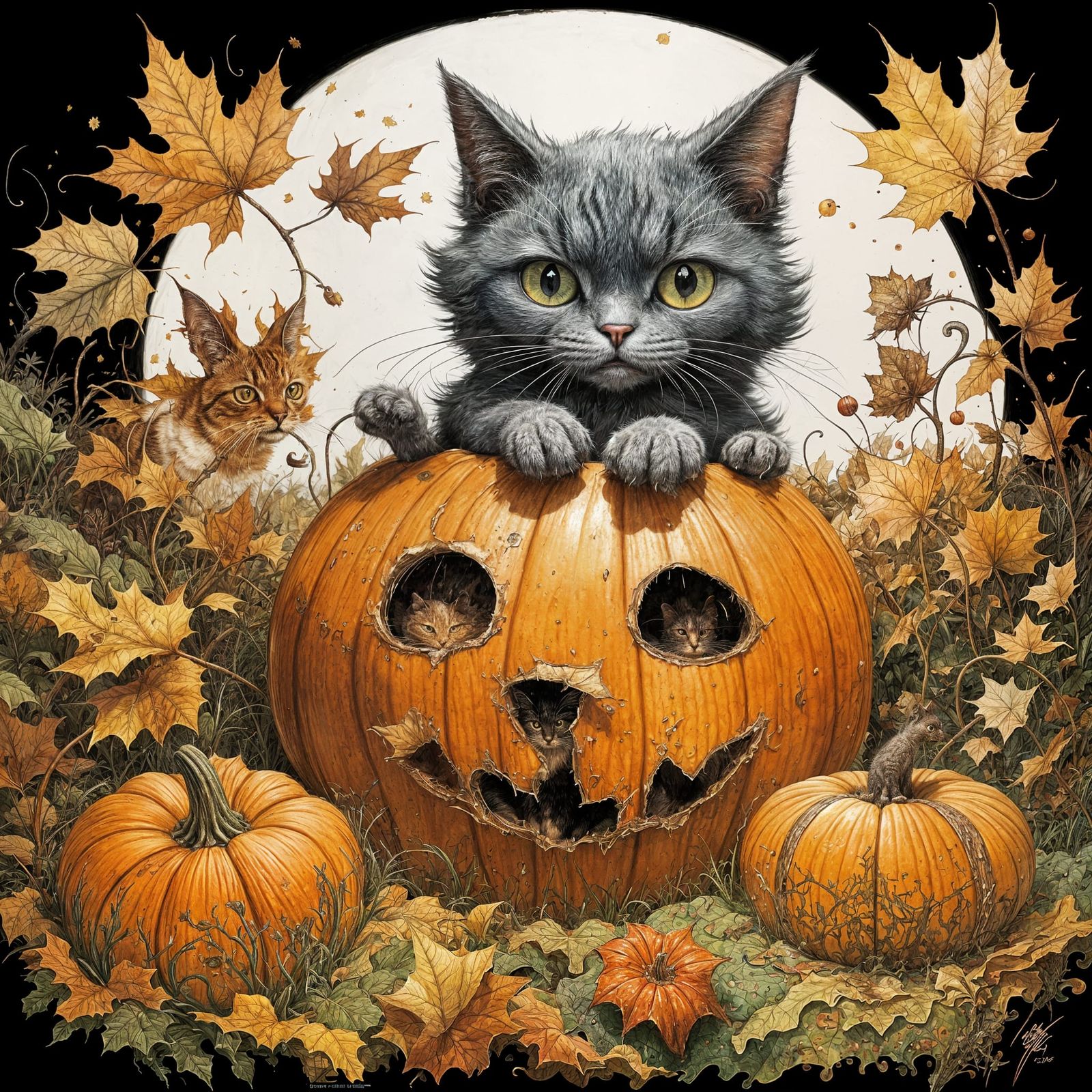 Amazing intricate Highly detailed Painting of a cat   in fal...