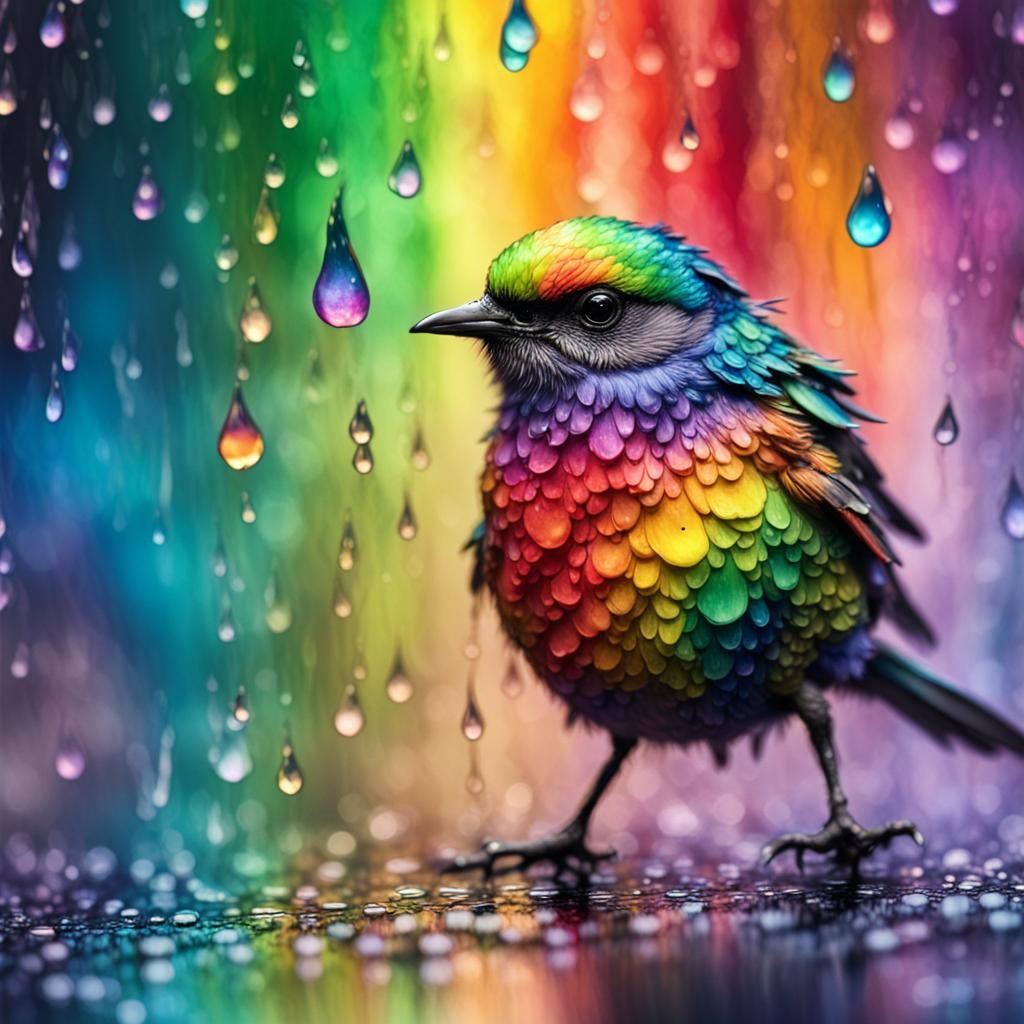 Rainy Rainbow Bird  by @Yanciepants