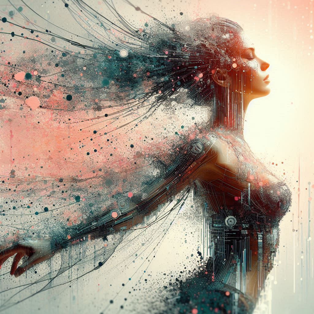 double exposure beautiful fantasy DALL-E 3 portrait landscape..