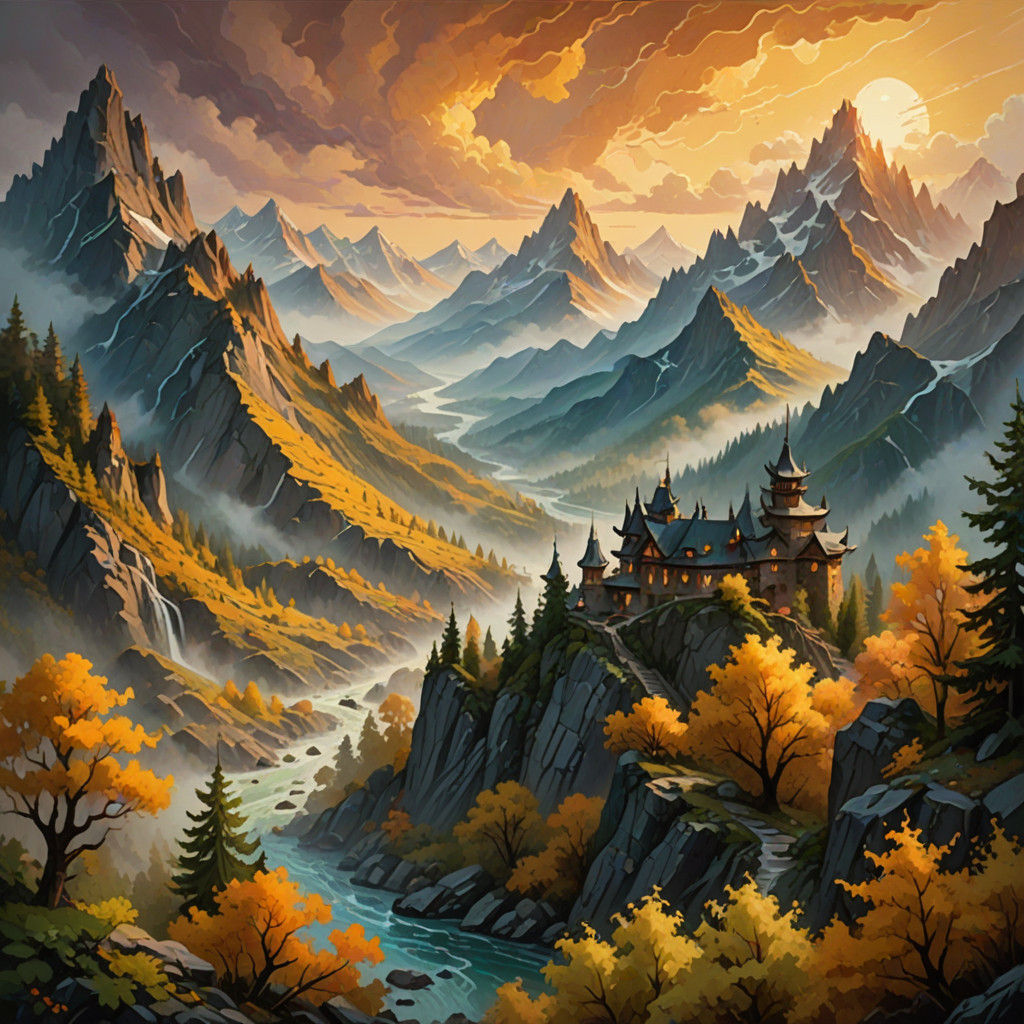 Fantasy World in Warm Golden Light