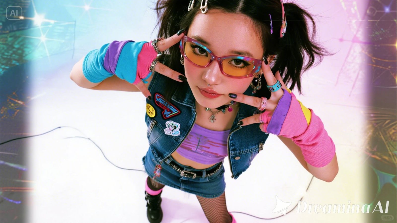 80's punk girl with cute-punk mix outfit