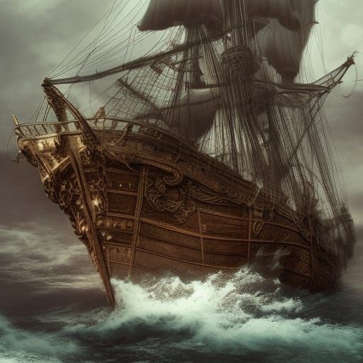 a haunted ship, photo of an insanely detailed, Intricately d...