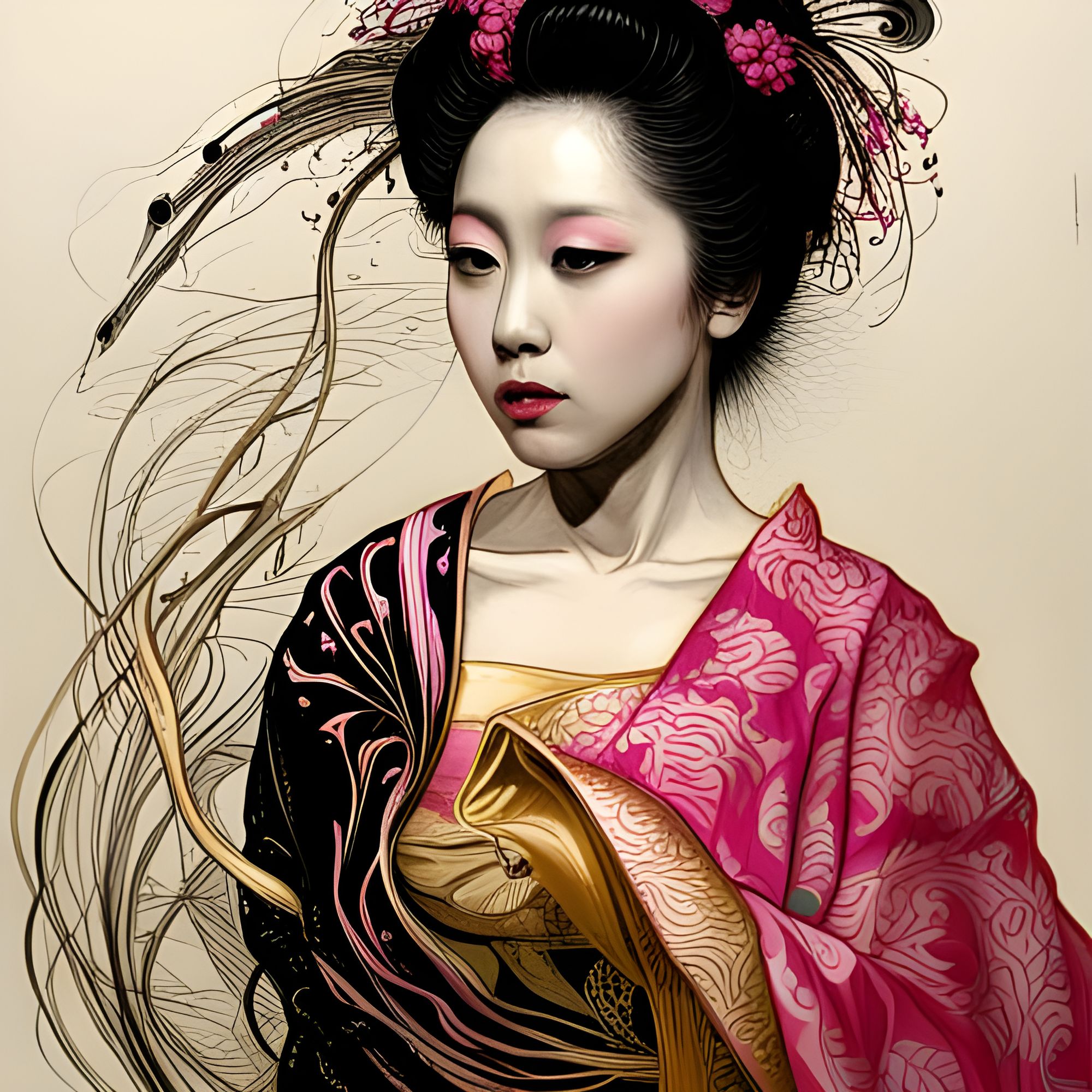 Authentic Japanese Geisha, Royal Japanese Silk Kimono - AI Generated  Artwork - NightCafe Creator