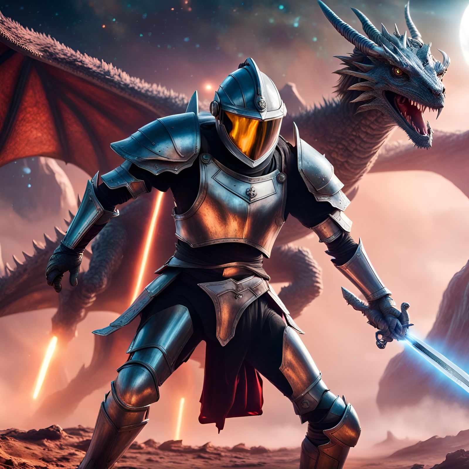 A Space Knight and his Dragon  by @Vidido17