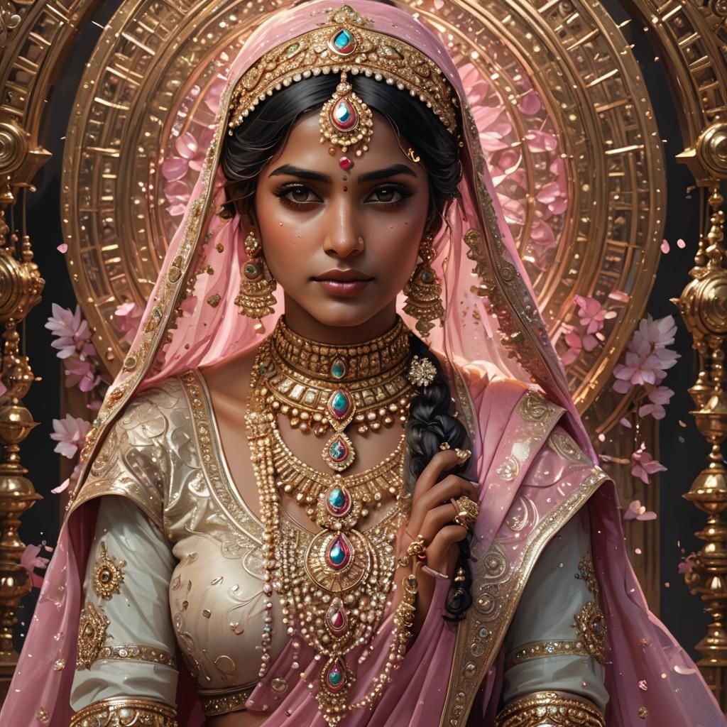 Indian Bride Portrait in Art Nouveau Style