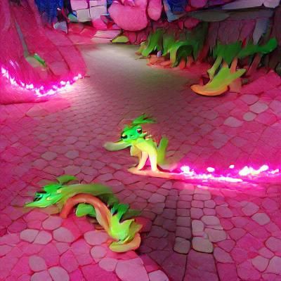 the dragon walks through the neon forest, he does not know t...