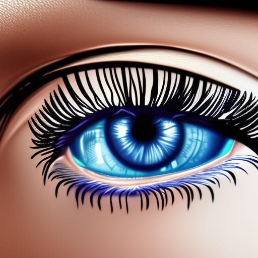blue eyes, golden specks, mascara on eyelashes,