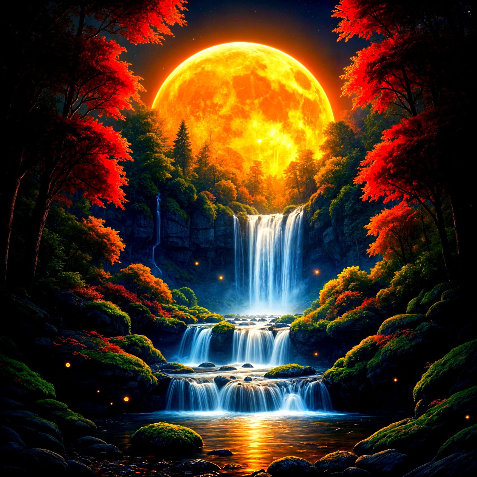 “Moonfire Falls”  by @Red-Warrior