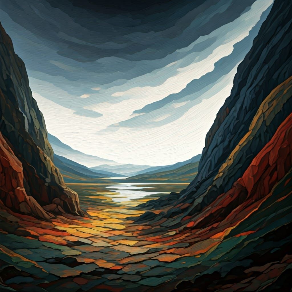 Dramatic Torn Landscape in Expressive Digital Art Style