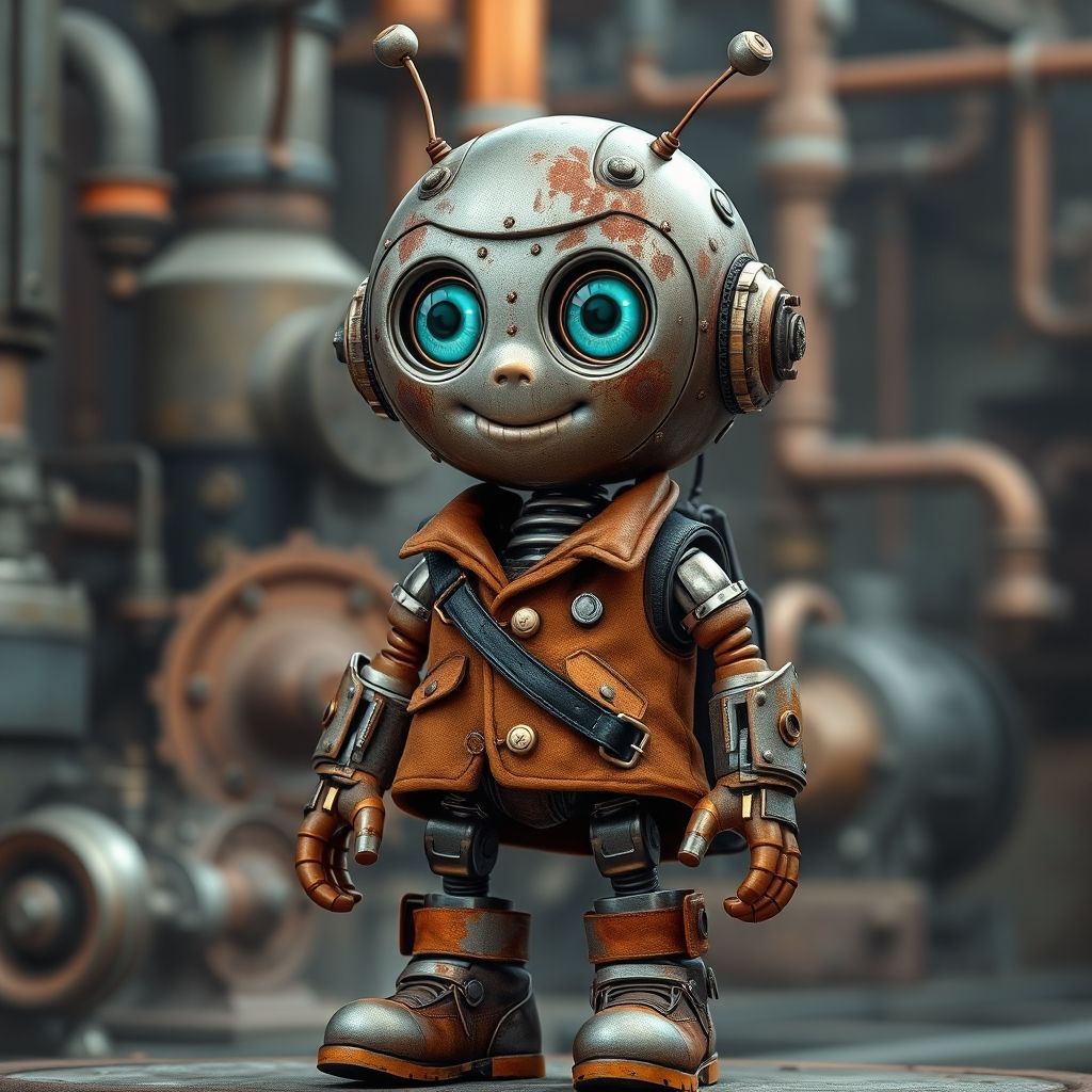 A portrait of a whimsical steampunk robot