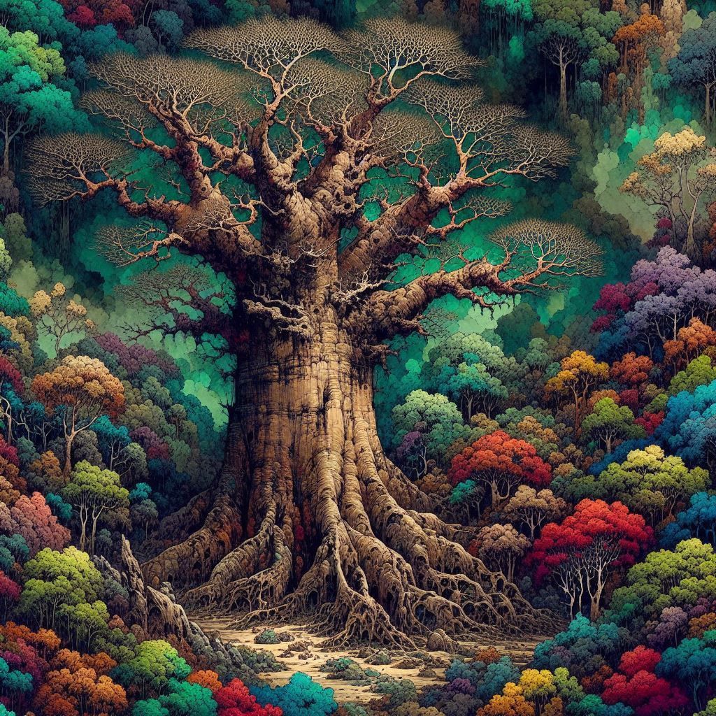 Photorealistic  Grandidier’s Baobab Japanese Ink Art 3