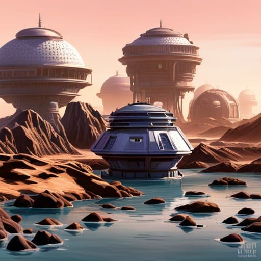 Amazing Futuristic settlers on a desolate planet colony outpost. Art ...