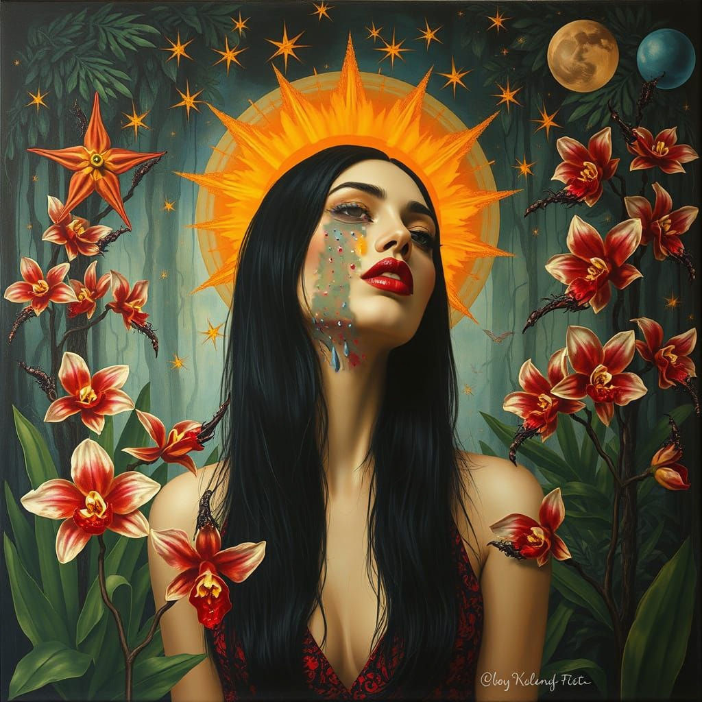 Mystical psychosis of a chaos and demons in the jungle of my soul. A storm of blood is attacking orchids.  She has schizophrenia and multipl...