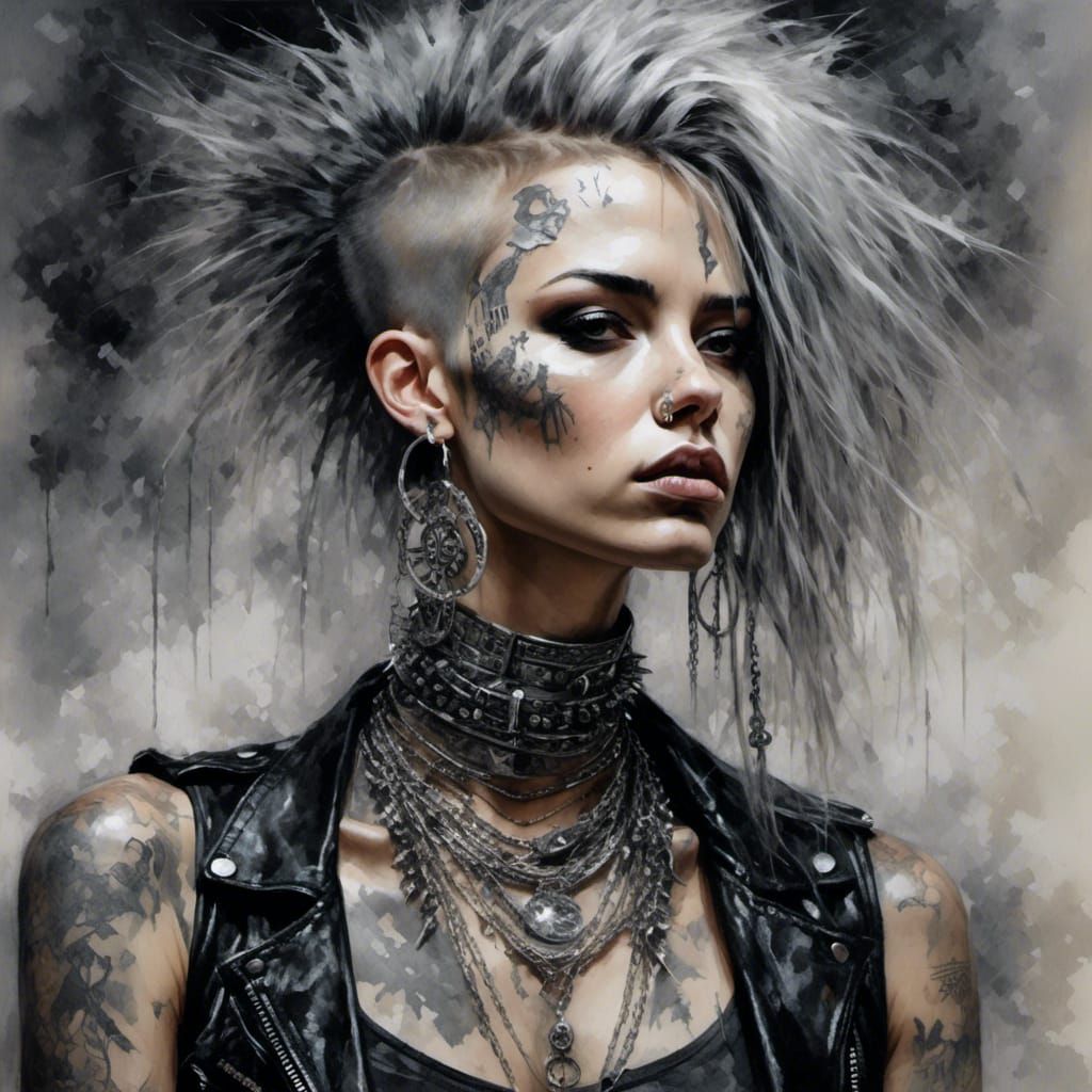 <lora:Artistic metal:1.0> intricate spiked metalhead jewelry, spiked jewelry, spikes, tattoos, spiked choker, punk, hazy, silver smoke, wate...
