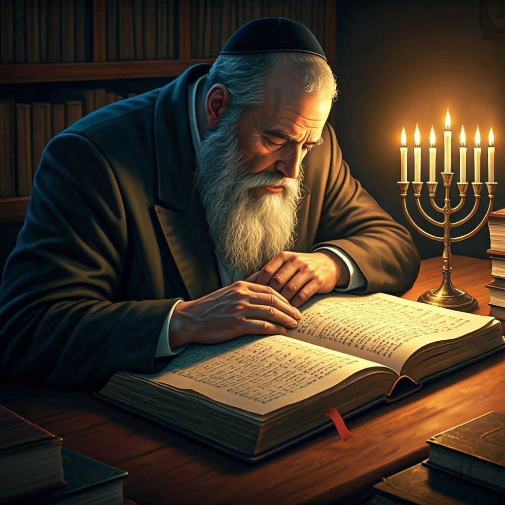 Serene Jewish Man Sleeping by Menorah