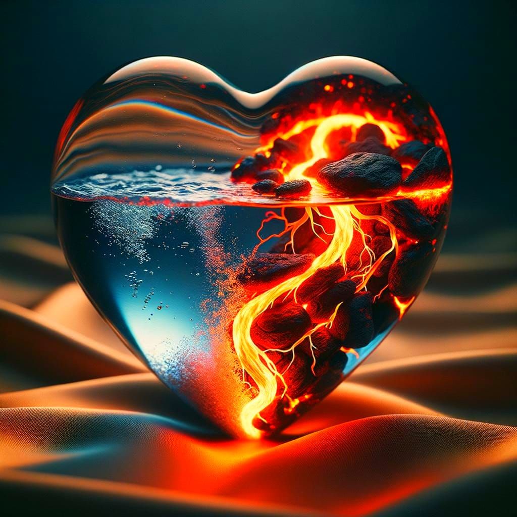 Glass Heart With Lava and Water Elements