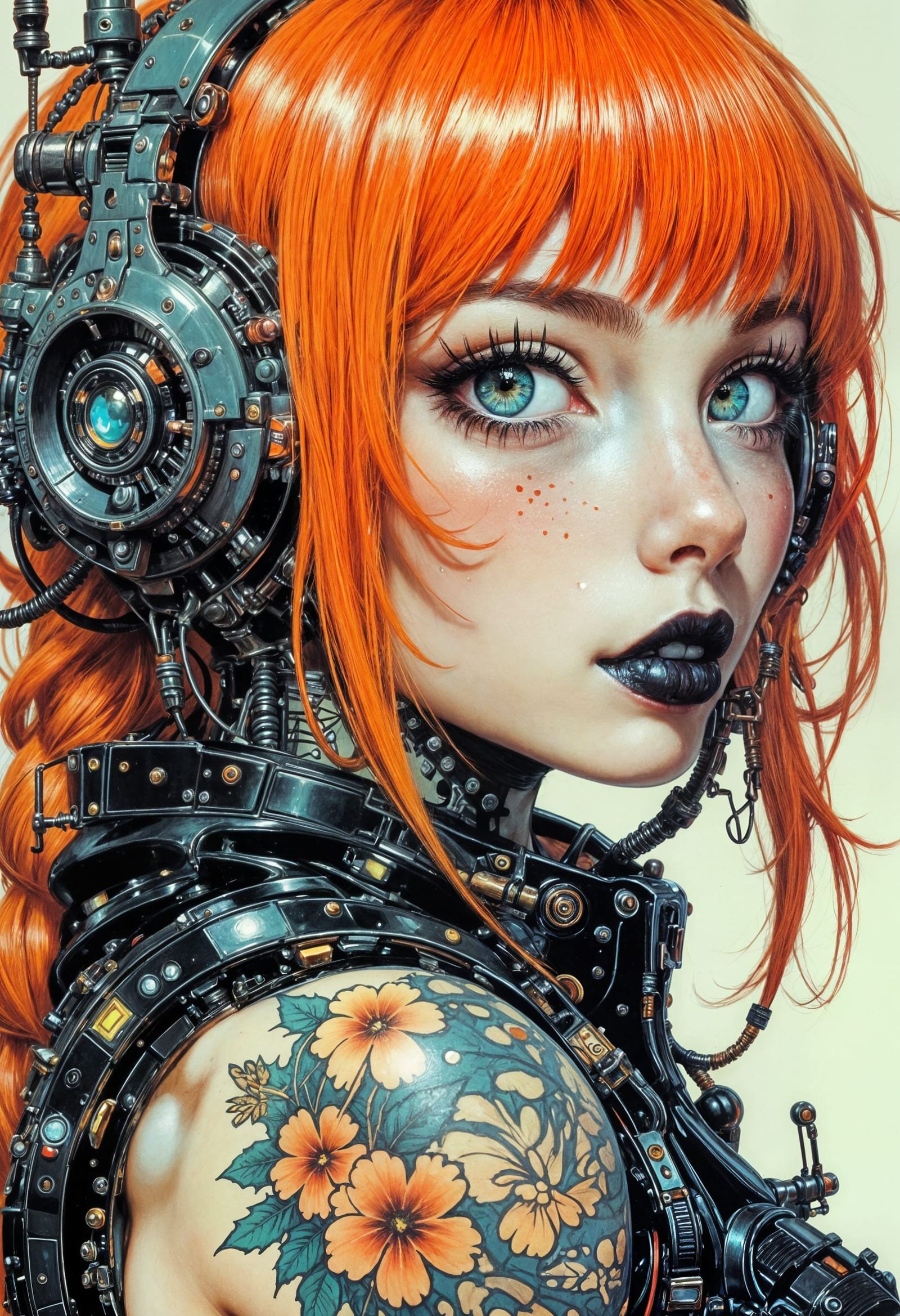 Portrait of a beautiful, stunning unique cyborg girl.