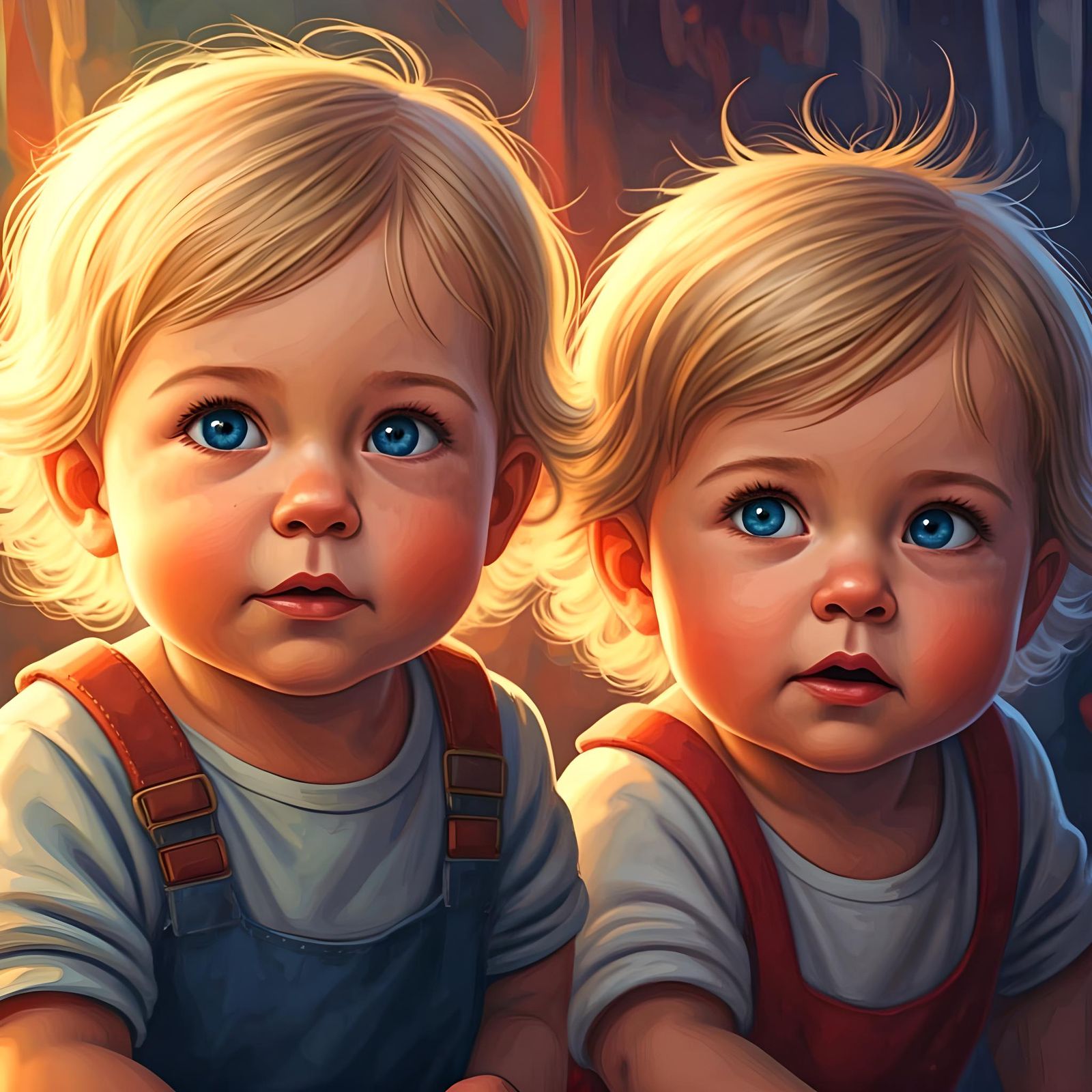 Blonde Toddlers Playing: Hyperrealistic Splash Art