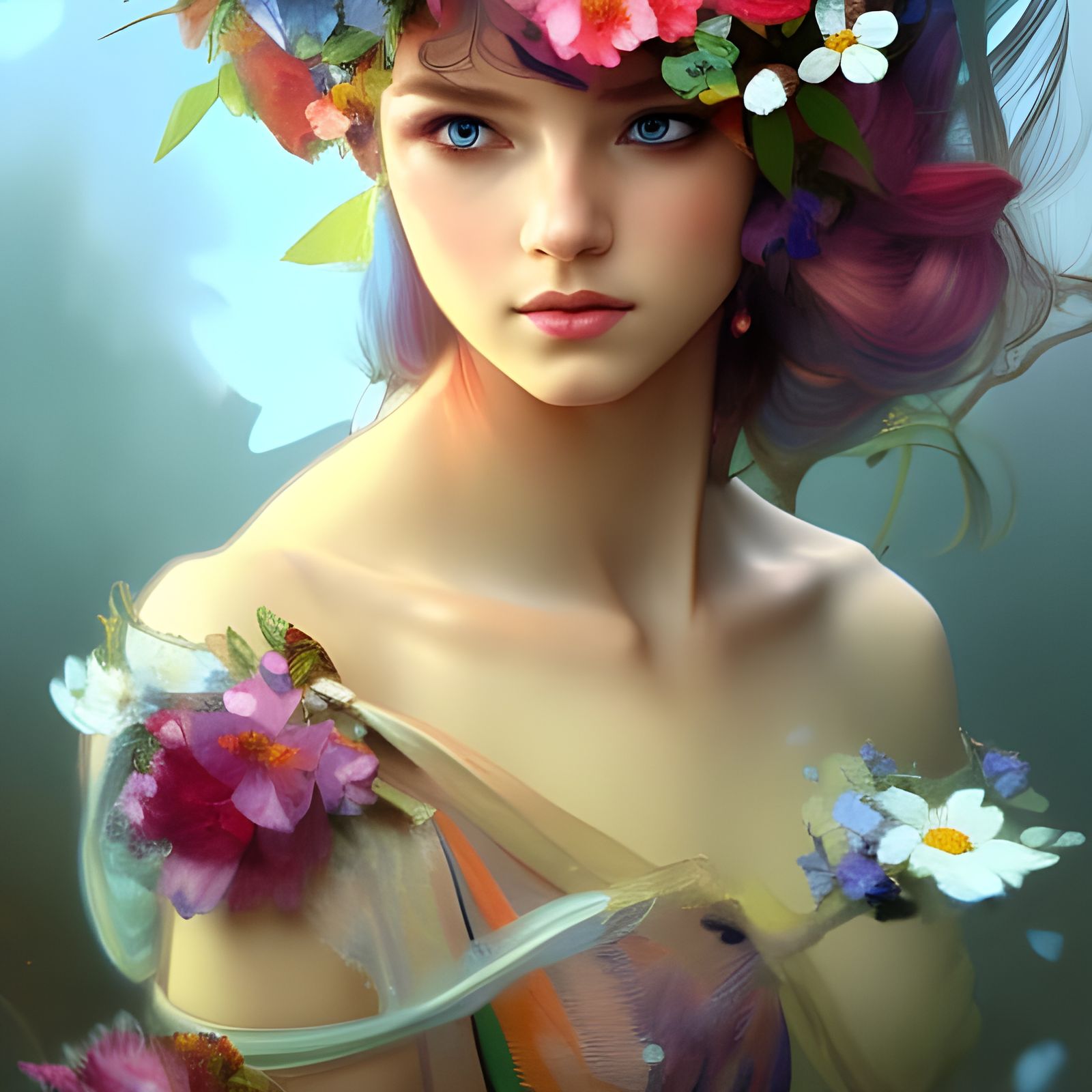 A beautiful and colorful girl Elf with flowers - AI Generated Artwork ...