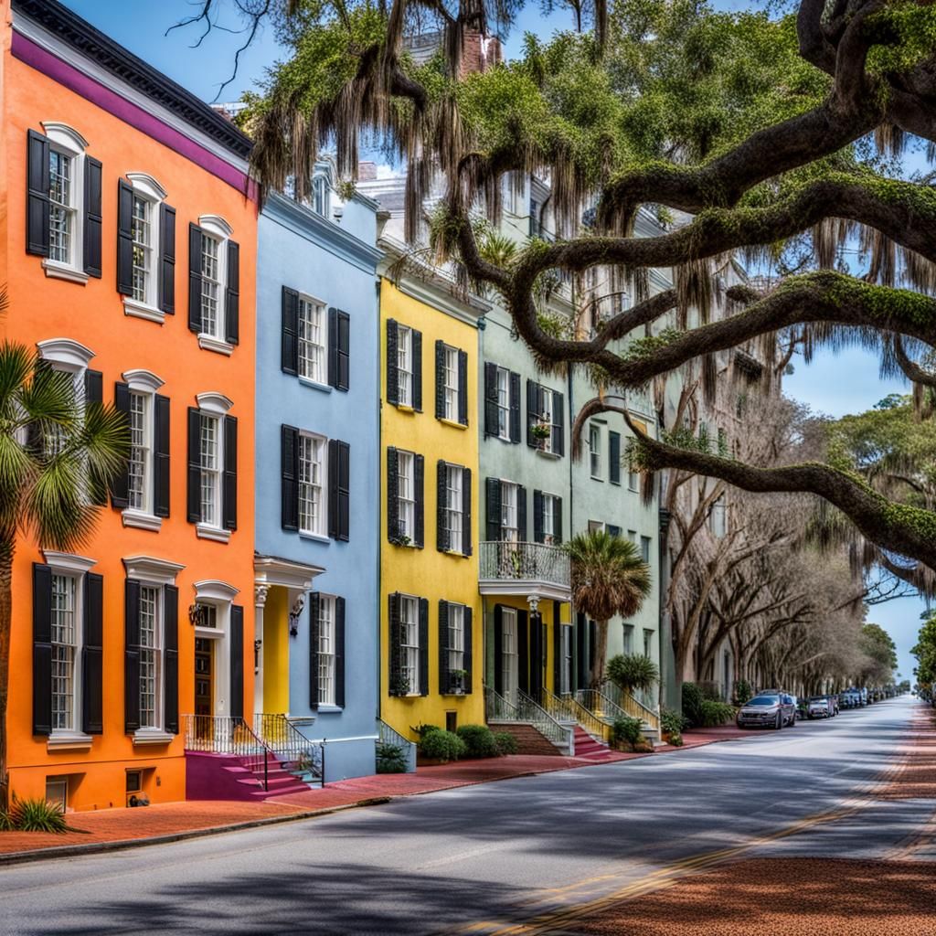 Charleston SC Rainbow Row - AI Generated Artwork - NightCafe Creator