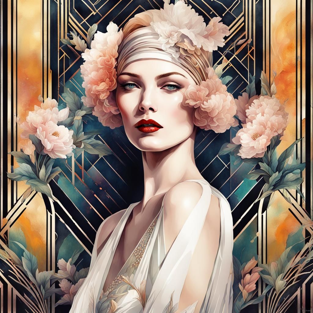 Art Deco poster art, classic Digital Art Deco painting, Art Deco Illustration, by Kit Williams