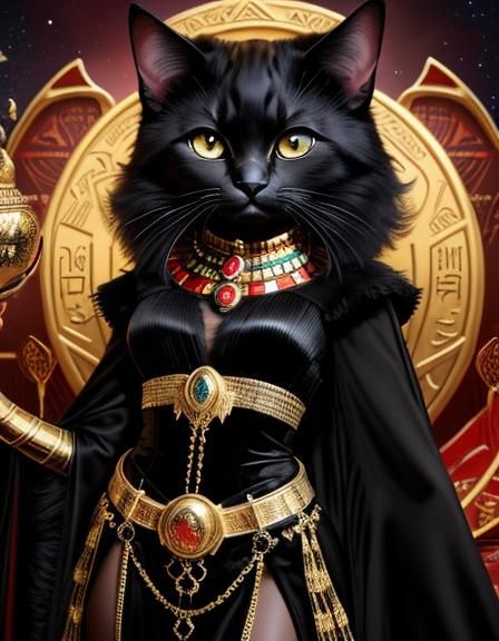 Egyptian Goddess Bastet in black and gold dress - AI Generated Artwork ...