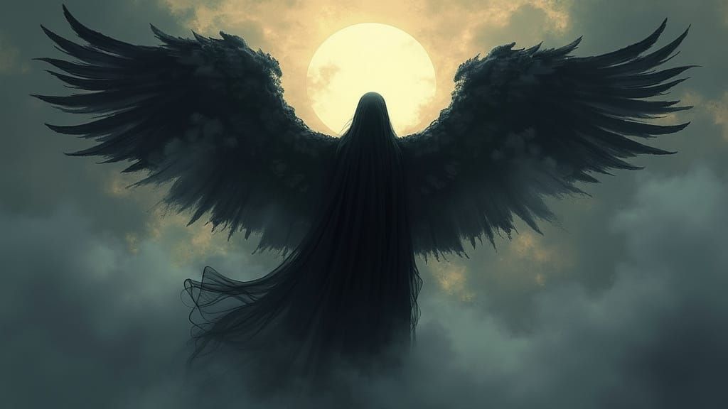 Dark Angel Radiates Ethereal Glow in Haunting Watercolor