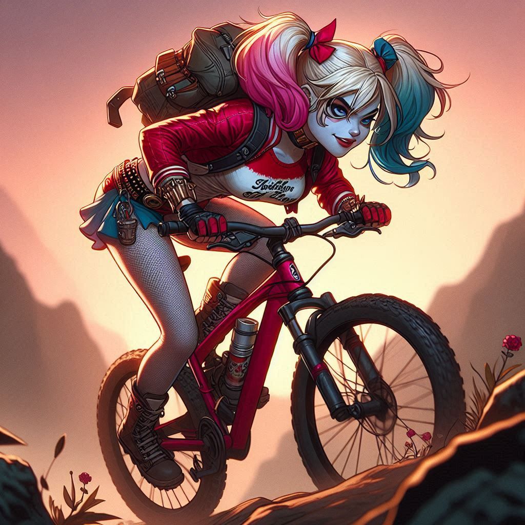 Harley Quinn riding a bike