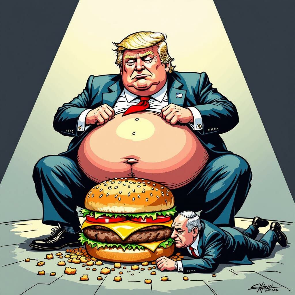 Graphic Novel Caricature of Trump Over Netanyahu