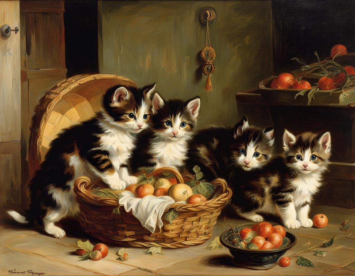 Kittens in the style of Henriëtte Ronner-Knip, the most famo...