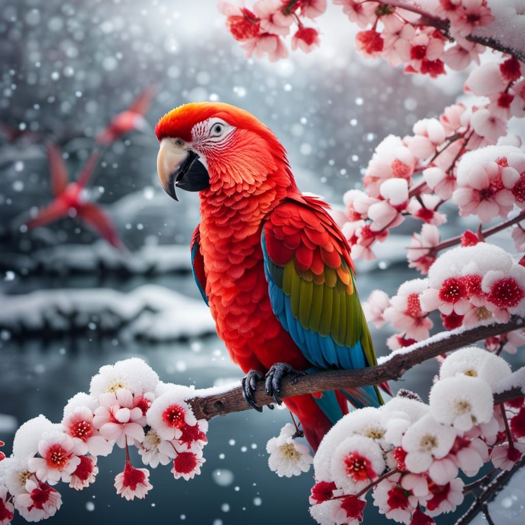 Red parrot  by @Lukasz