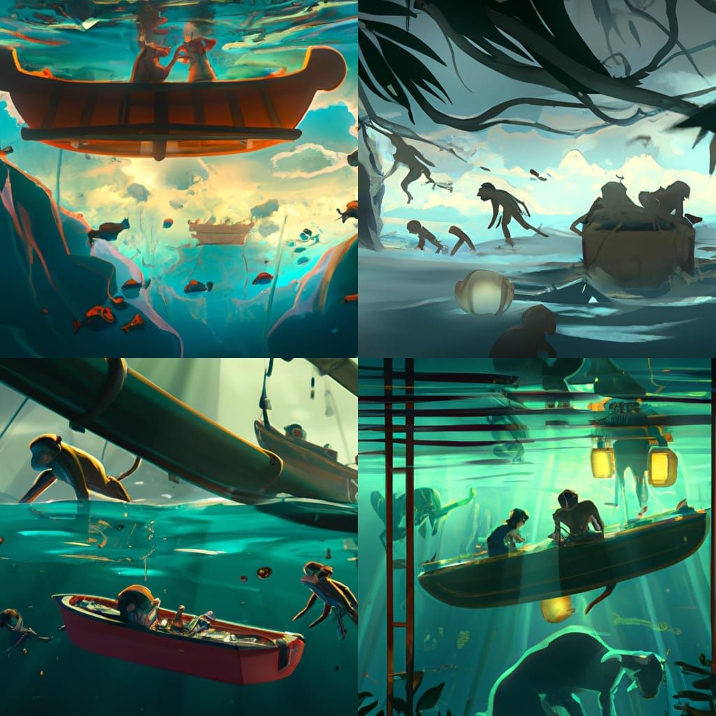 Boats with monkeys uderwater