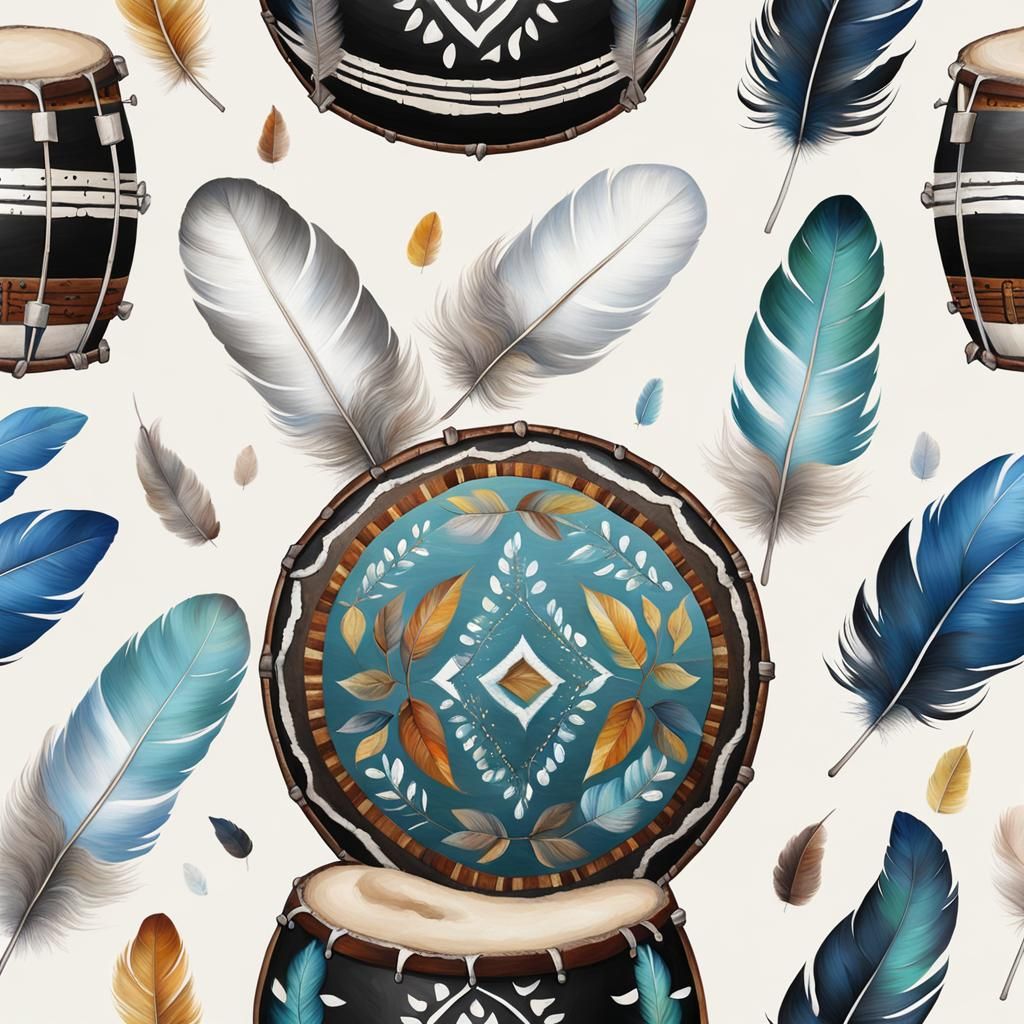 beautifull painting scandinavian chamanic drum with white fe...