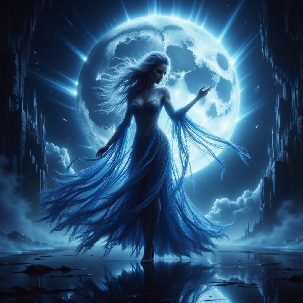 Celestial Dancer Under the Moon in Ethereal Style