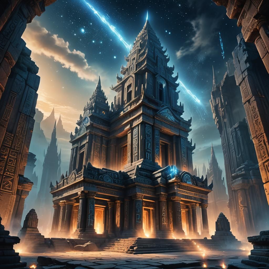 Mystical Temple at Night in Fantasy Concept Art