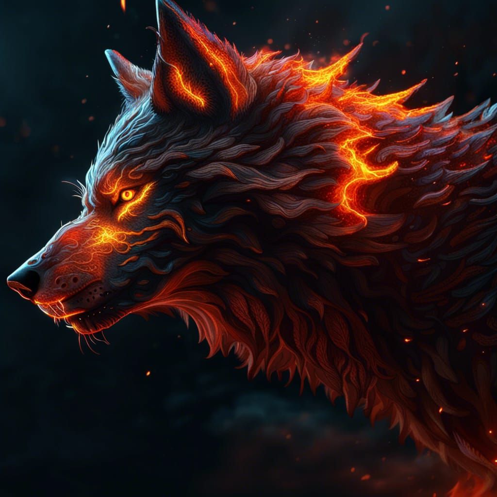 side view of a wolf made of fire - AI Generated Artwork - NightCafe Creator