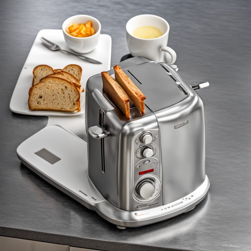 A toaster in a kitchen. HDR, beautifully shot, hyperrealistic, sharp focus, 64 megapixels, perfect composition, high contrast