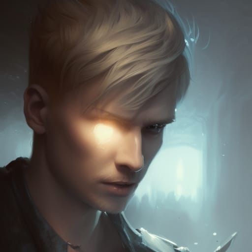 a man with short blonde hair and blue eyes