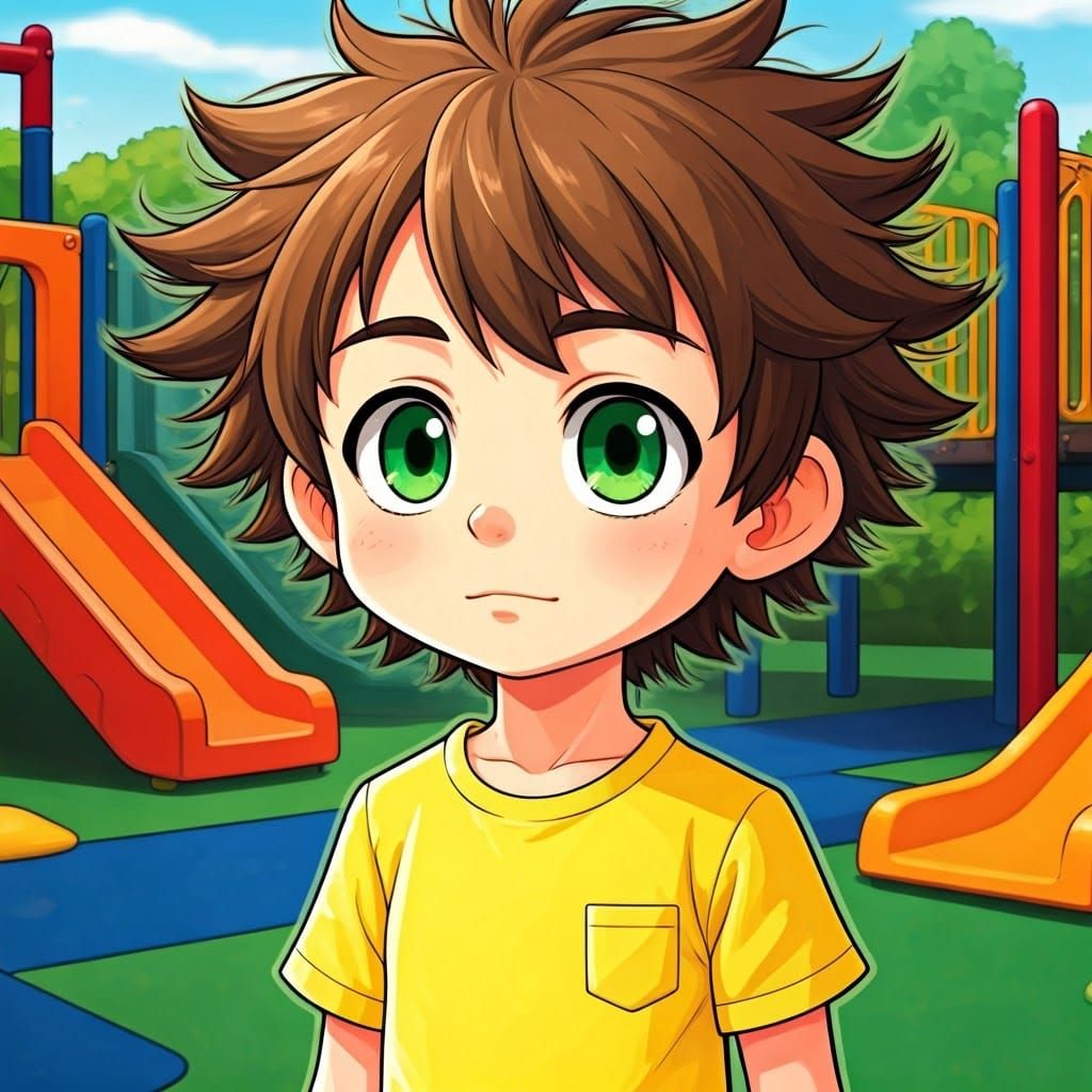 Whimsical Child in Vibrant Playground Scene