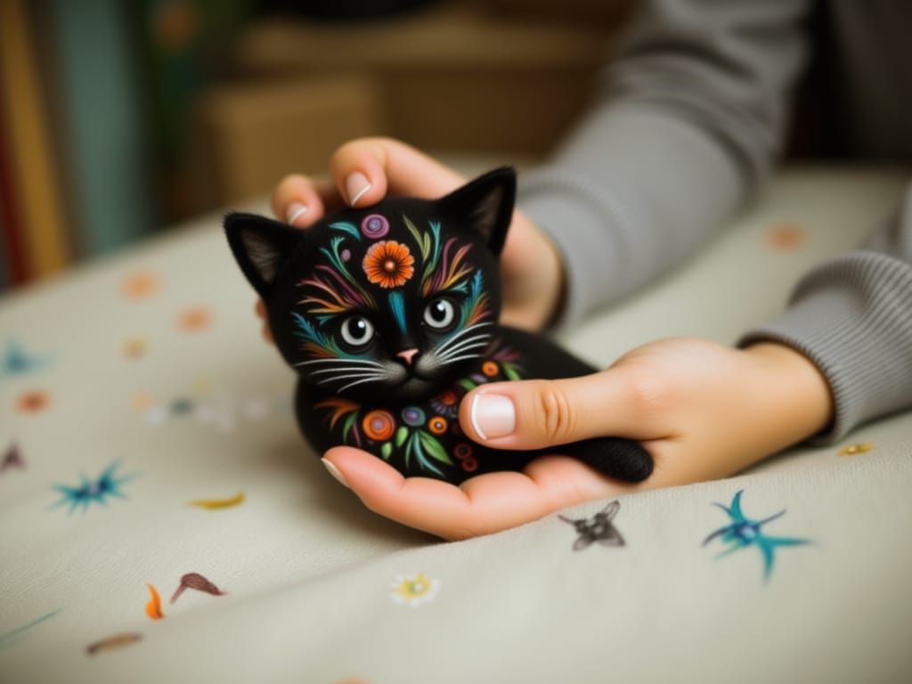 <lora:Black Cat Spooky:1.0> Sugar Skull painted black cat
