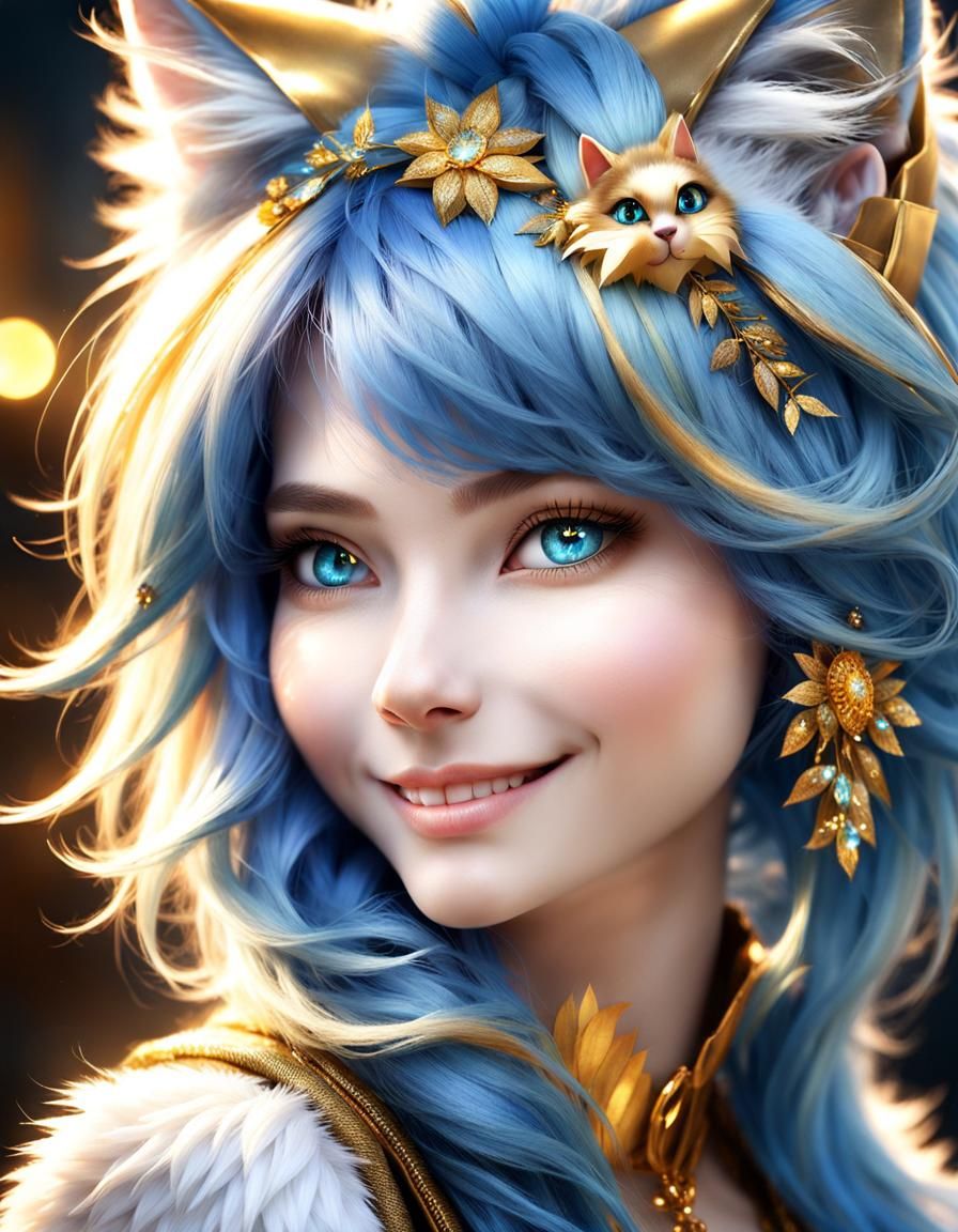 Mischievous Blue CatGirl - AI Generated Artwork - NightCafe Creator