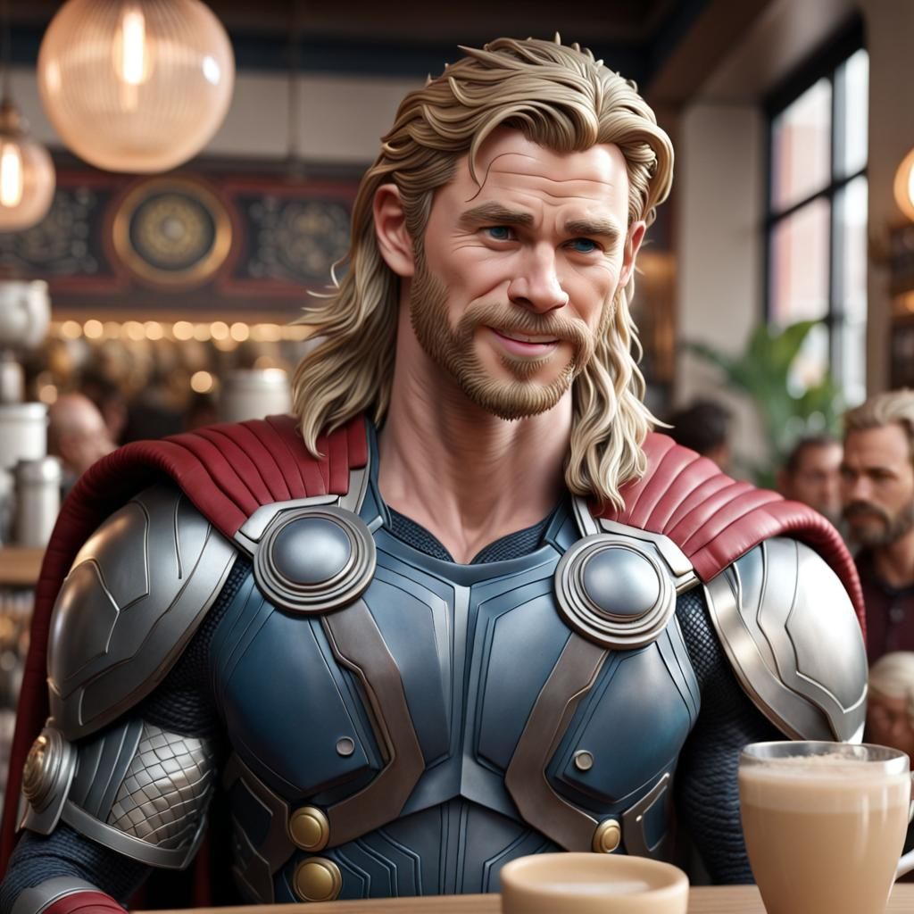 Thor in a Café... - AI Generated Artwork - NightCafe Creator