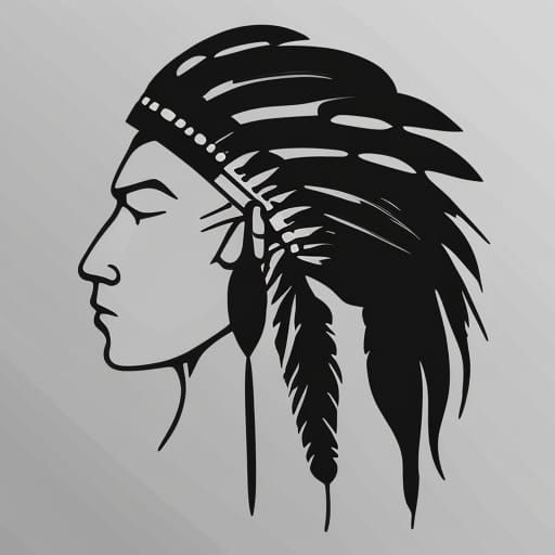 Minimalist Ink Portrait of American Indian with Feathers