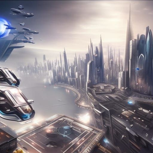 futuristic city with flying cars - AI Generated Artwork - NightCafe Creator