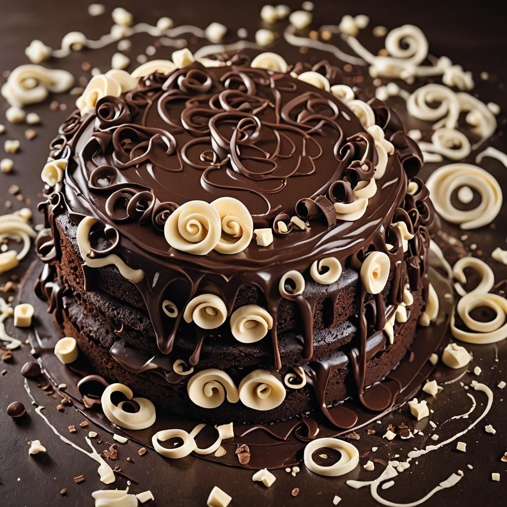 Decadent Chocolate Cake with Ganache and Curls