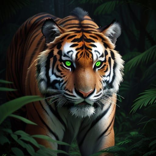 Mystic Sabre-tooth Tiger with green eyes.