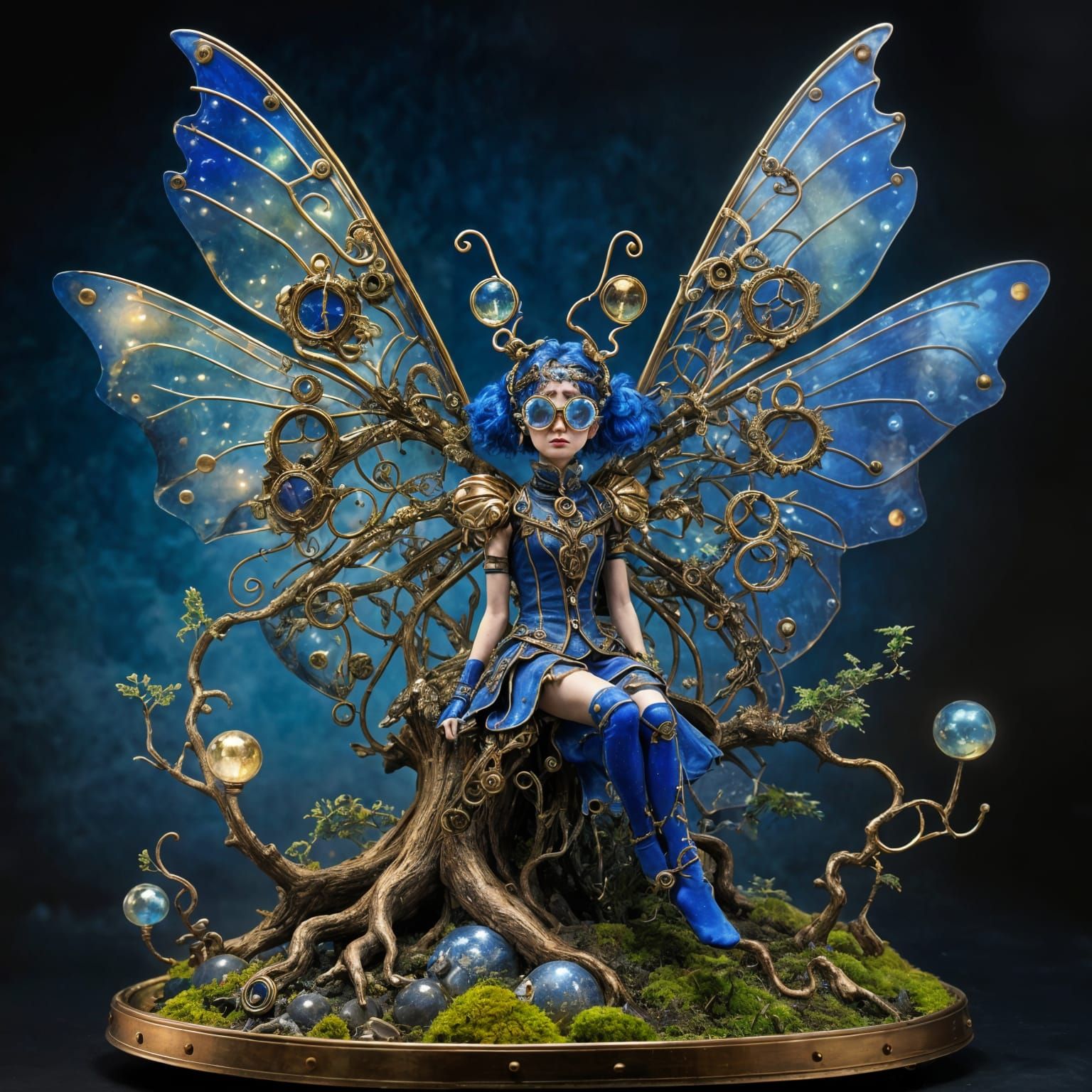 Blue velvet fairy figurine  by @Tiny Pearl Cat