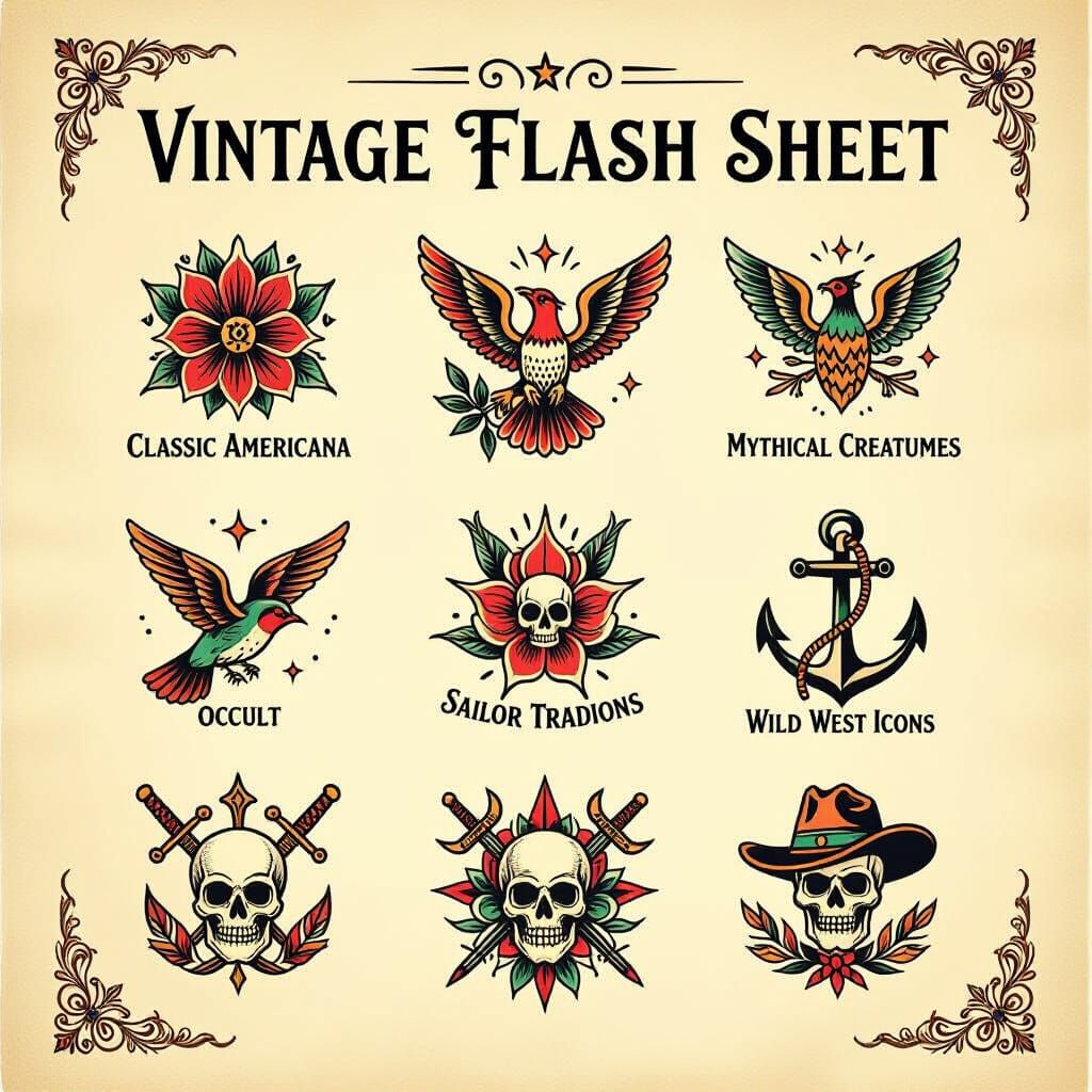 Vintage Flash Tattoo Sheet with Americana Icons